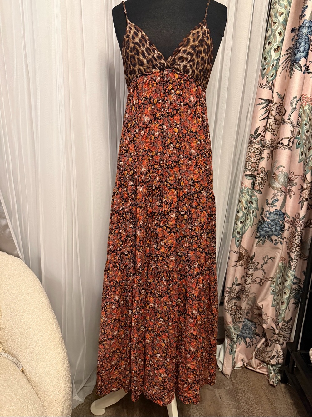 Leopard Bodice Floral Maxi Dress